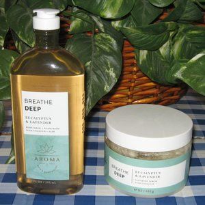 BBW Breathe Deep Eucalyptus & Lavender Body Wash Foam Bath & Salt Body Scrub NEW